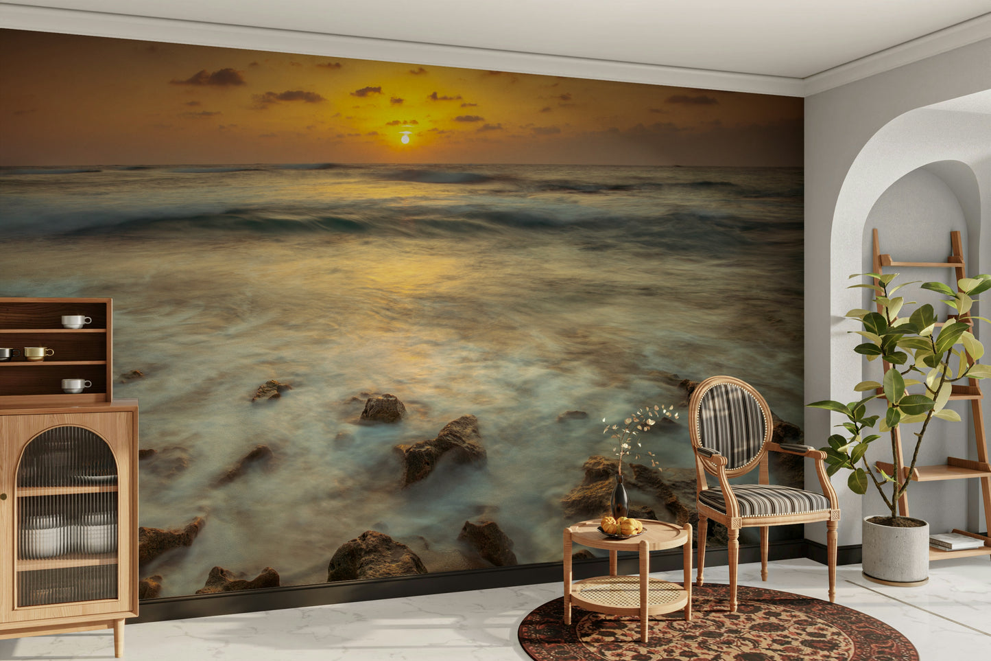 Coastal sunset view wallpaper design

