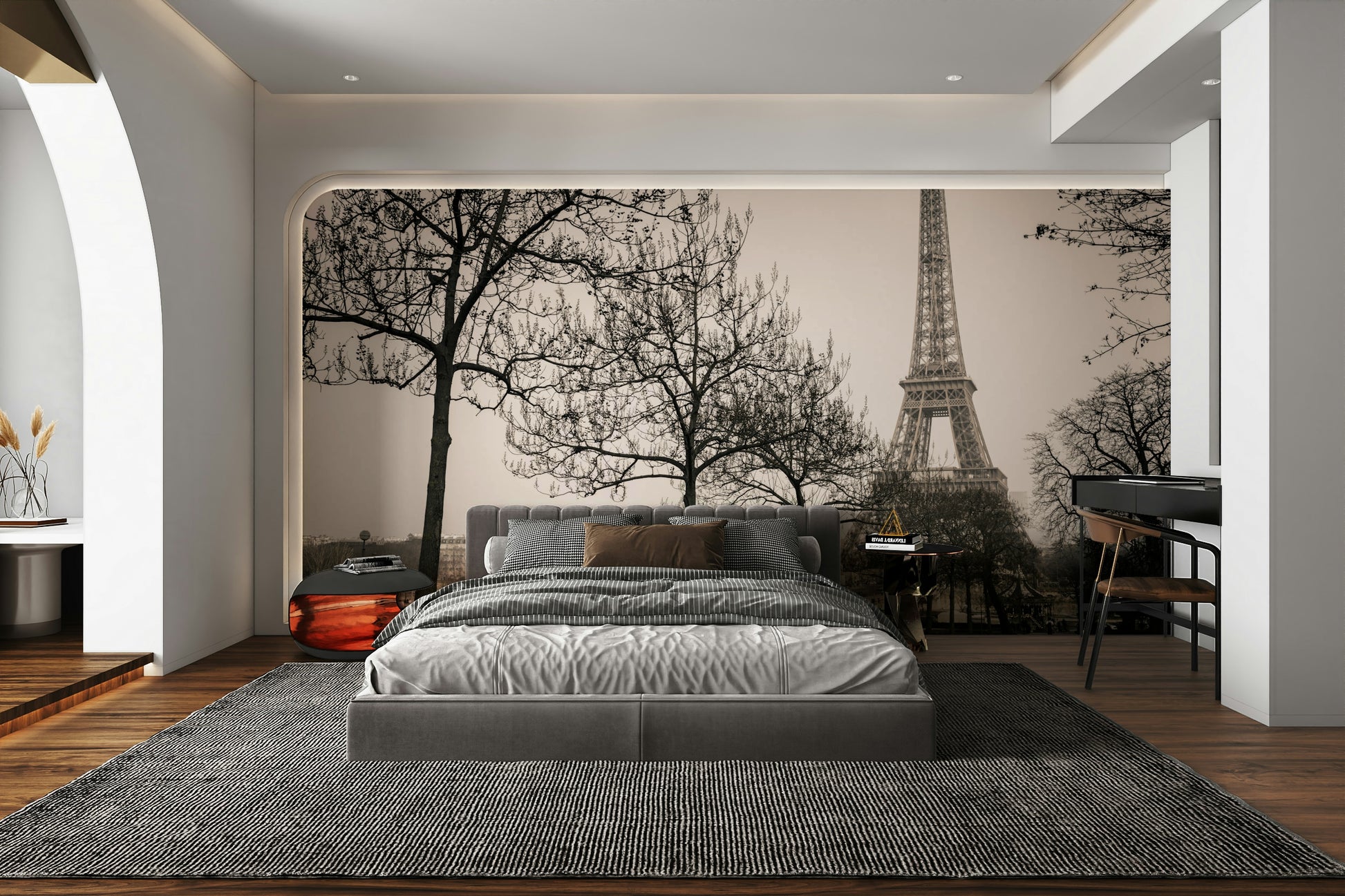 Warm sepia hues creating a nostalgic Parisian cityscape

