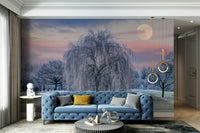 Gentle winter landscape mural for a tranquil atmosphere

