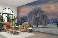 Frost-covered grasses and trees in a peaceful winter scene

