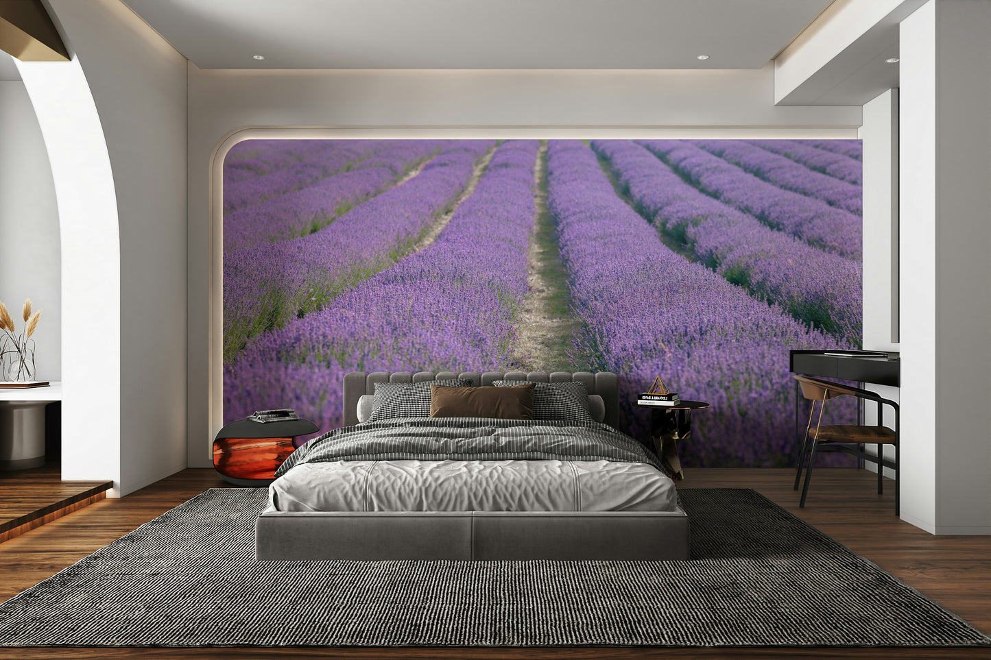 Lavender Dreams Wall Mural featuring a peaceful lavender field

