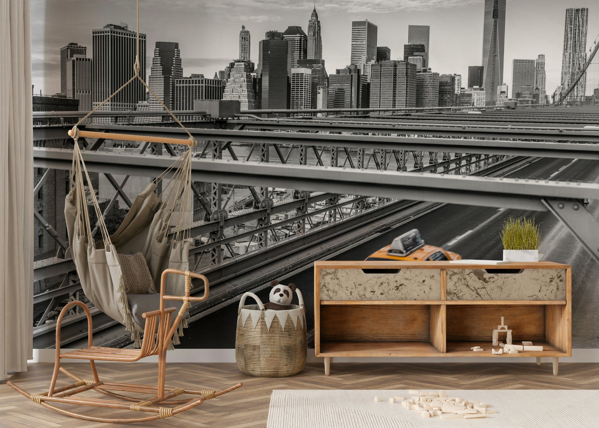 Cityscape mural wallpaper perfect for living rooms and offices

