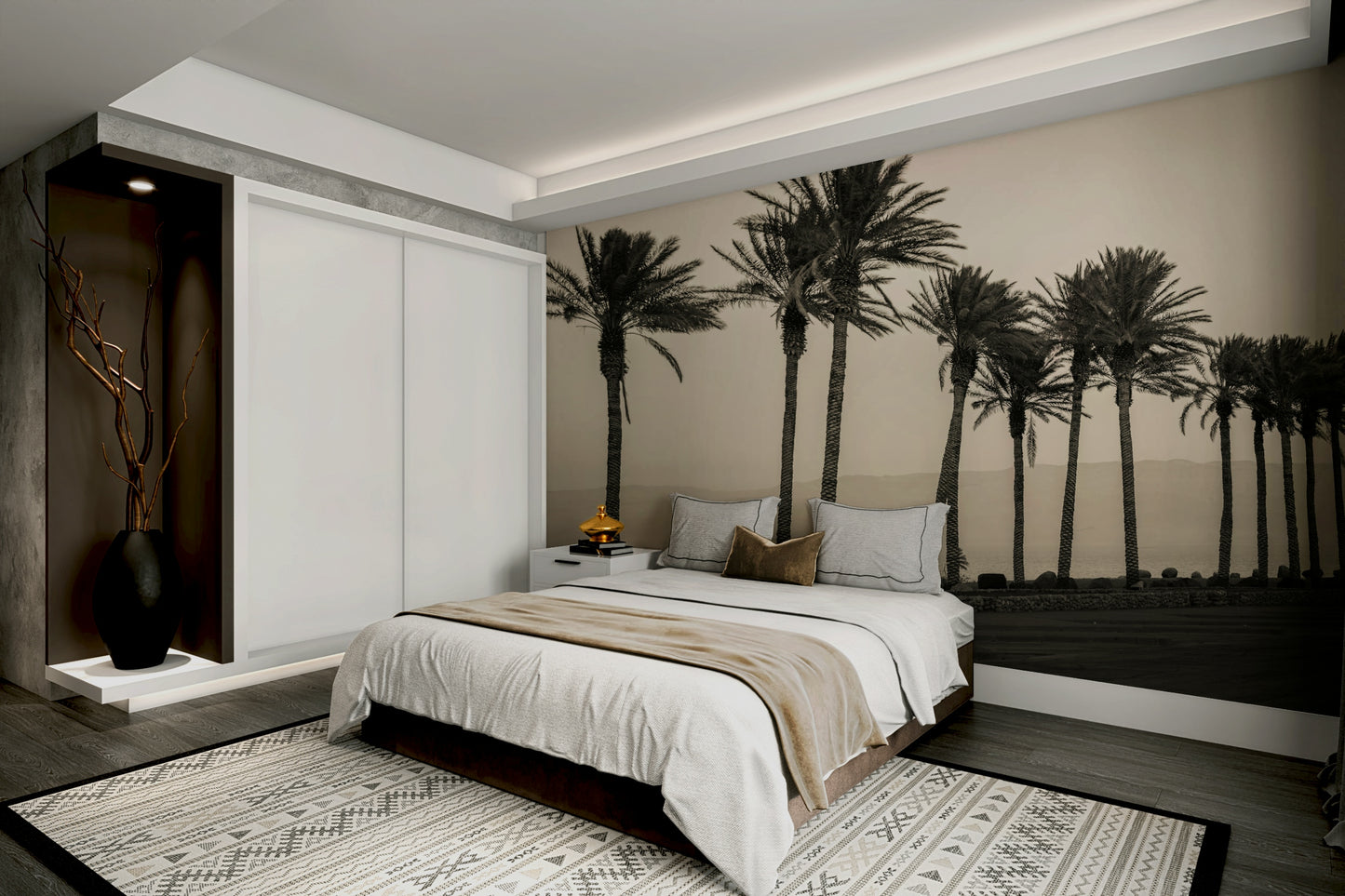 Wall mural capturing the beauty of palm trees on a tranquil beach

