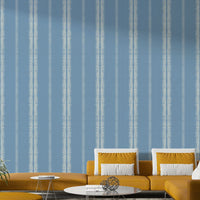 Provence Boho Stripes French Blue Wallpaper with calming blue stripes

