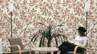 Wild Roses and Butterflies wallpaper in pink and brown


