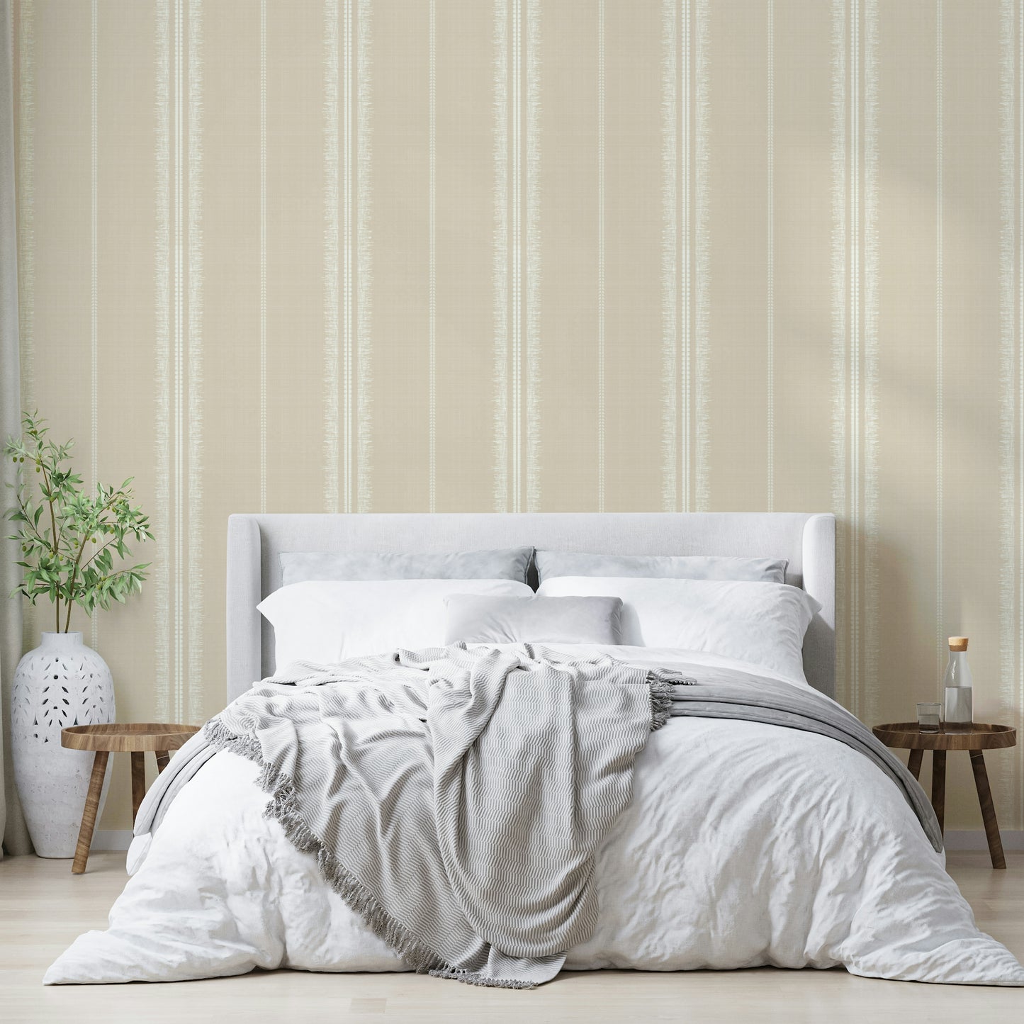 Boho Stripes Sand wallpaper for serene living room spaces

