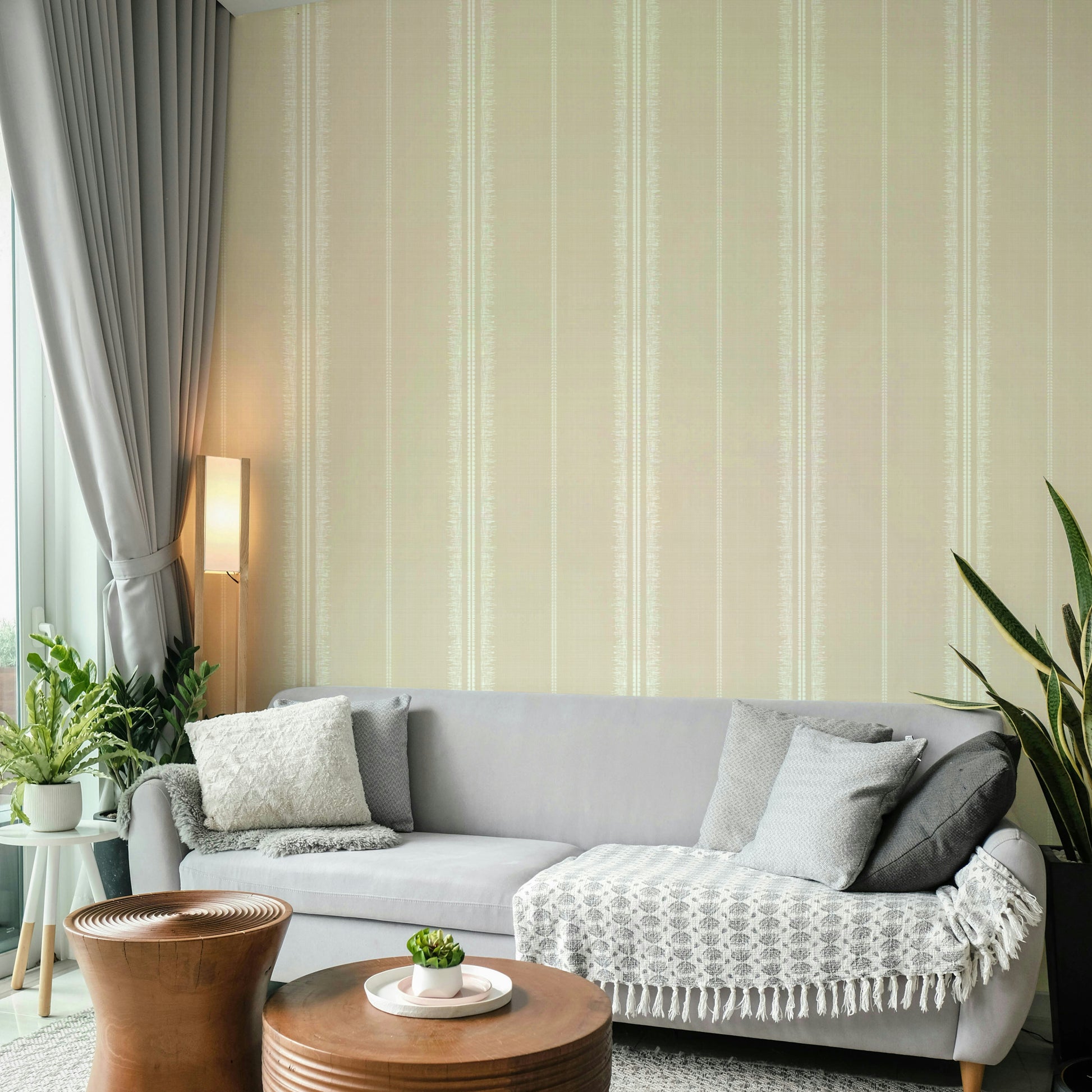 Subtle sand-colored Boho Stripes wallpaper for bedrooms

