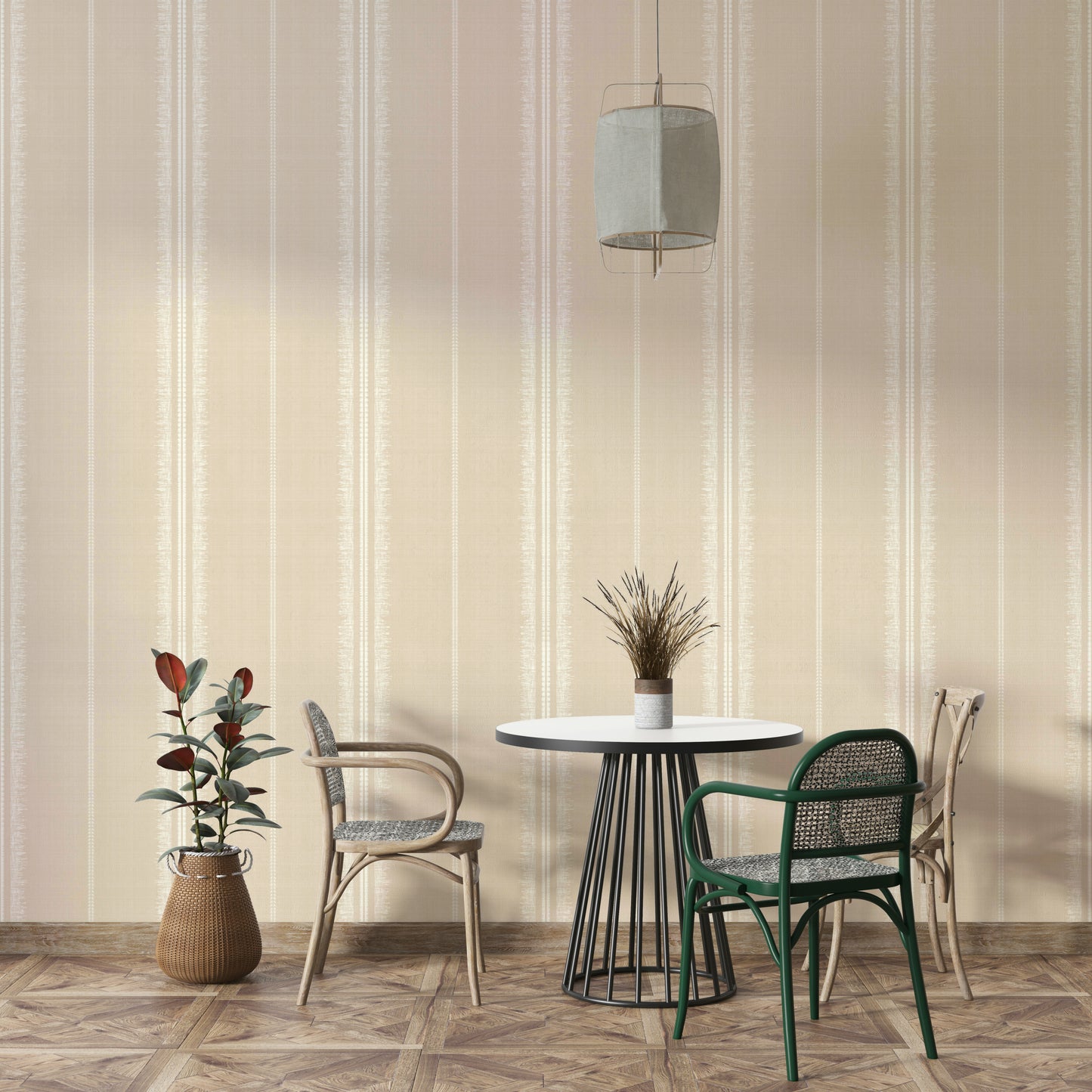 Peel-and-stick Boho Stripes Sand wallpaper for easy installation

