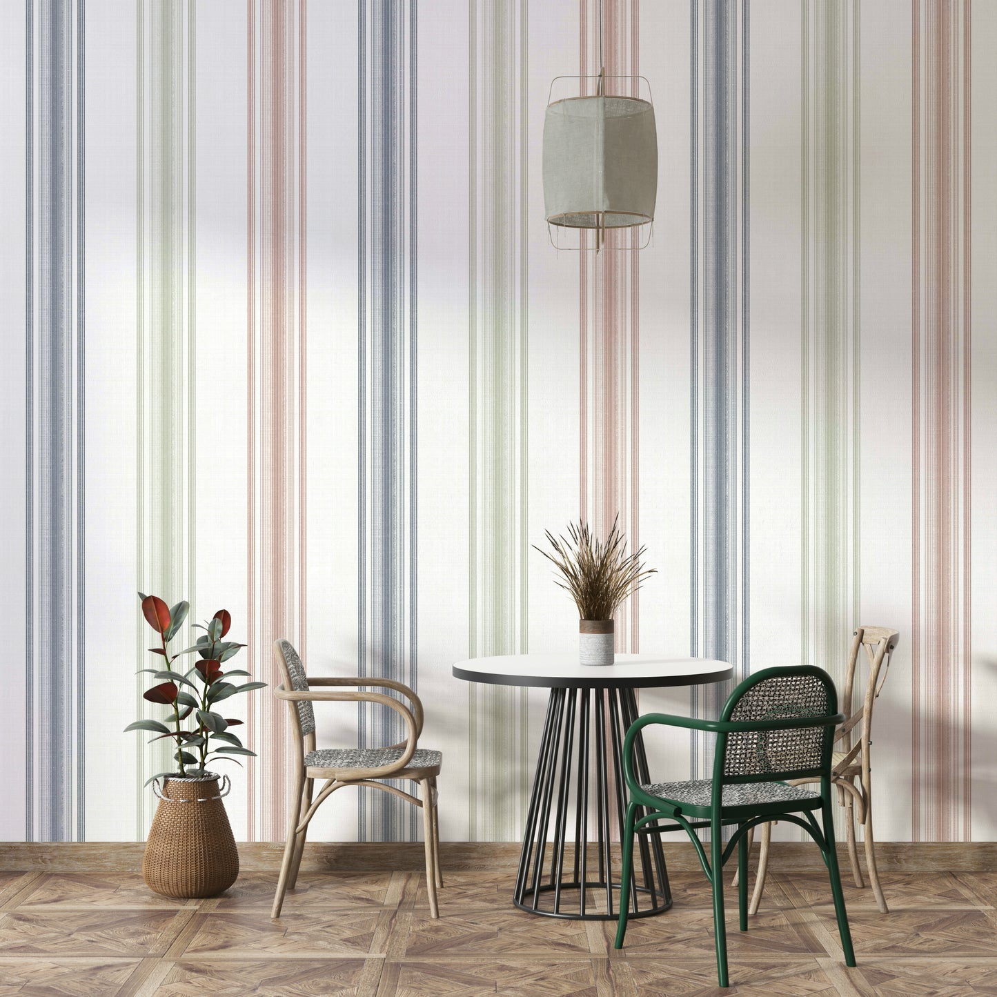 Soft blue and green striped mural
