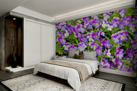 Lush green and violet floral wall design
