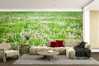 Serene green landscape wallpaper design

