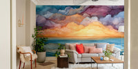 Sunset-inspired mural with fluid lines
