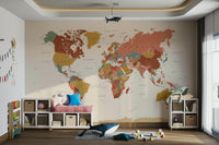Earth tone mural wallpaper with global layout
