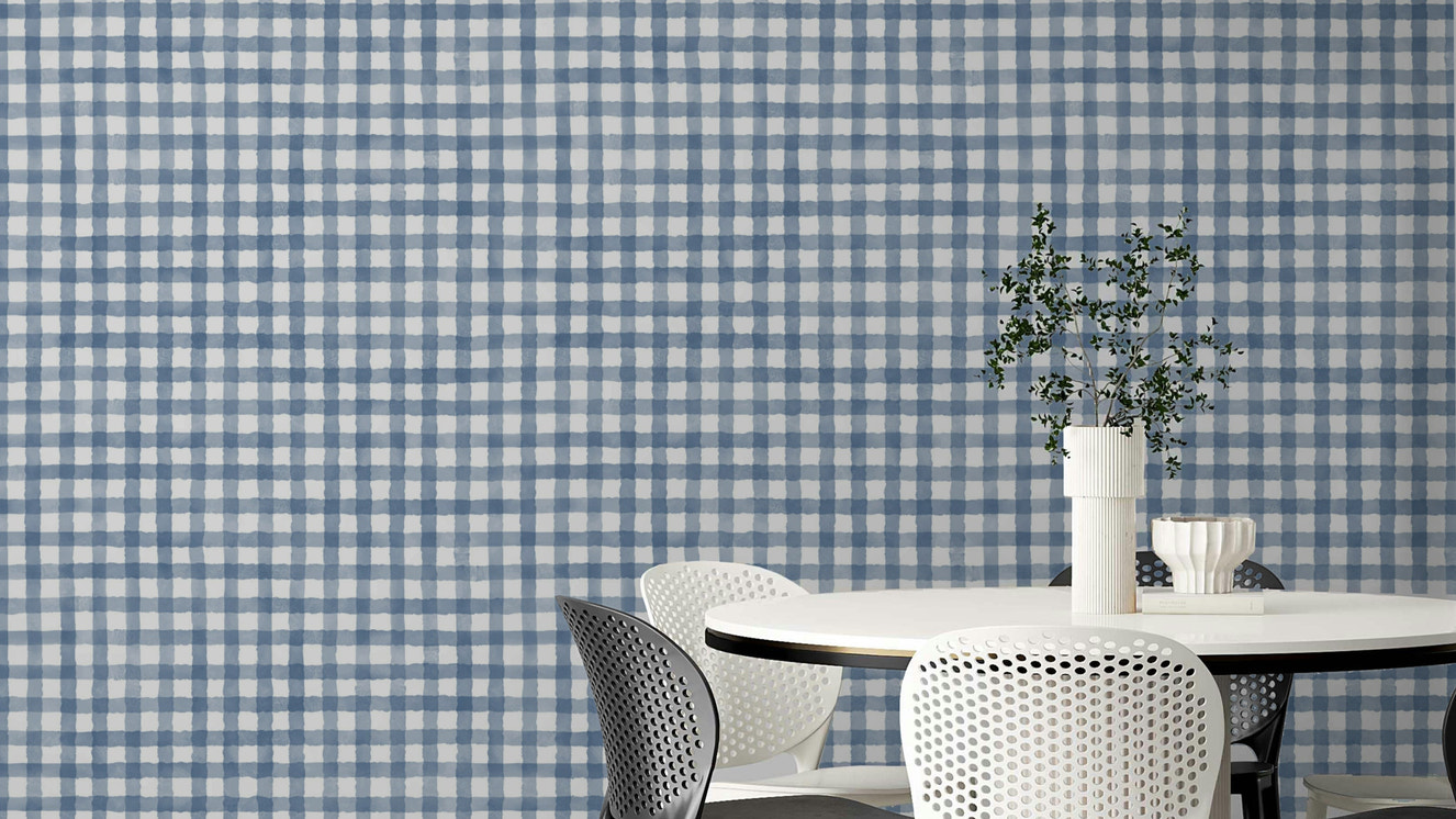 Rustic navy gingham wallpaper design
