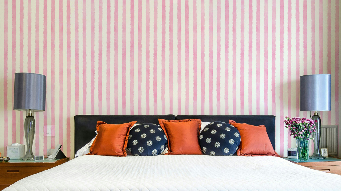 Neutral pink watercolor stripe wallpaper design
