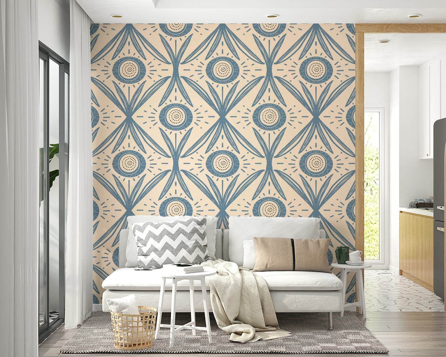 Soft blue floral wall design
