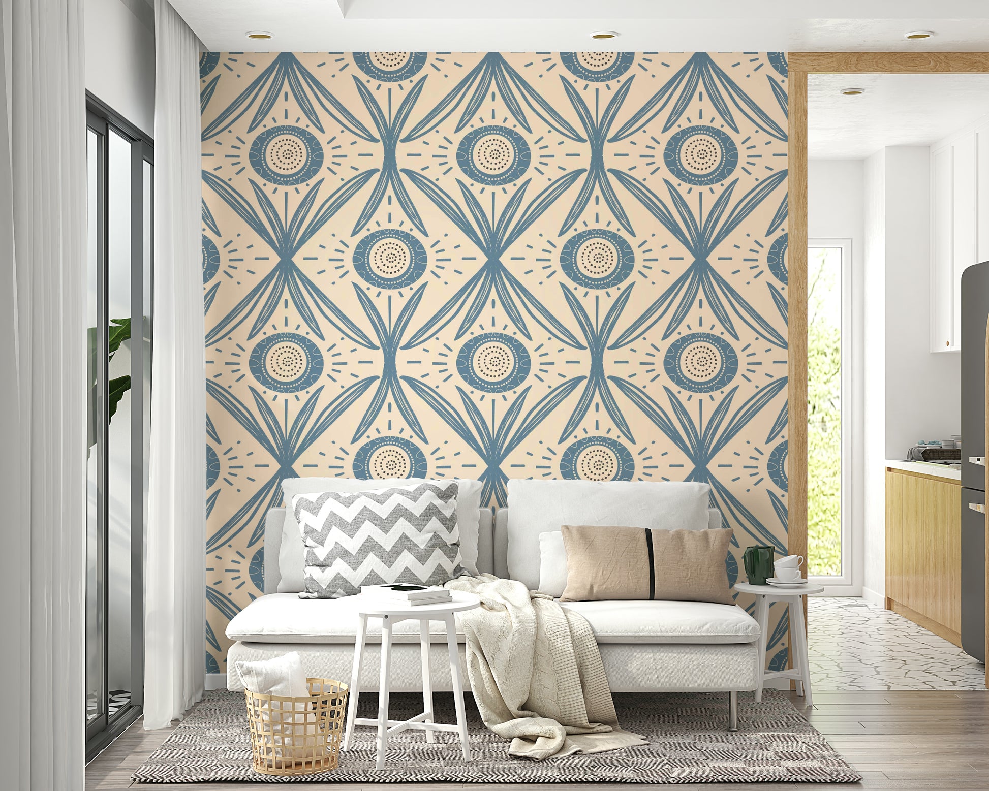 Soft blue floral wall design
