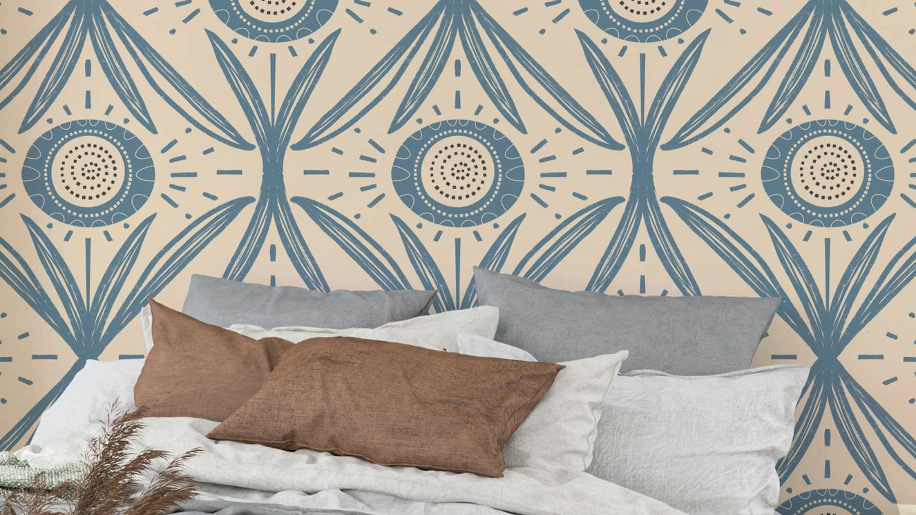 Folk Bloom Radiance Dusty Blue wallpaper design
