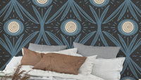 Folk Bloom Radiance Dusty Blue Charcoal wallpaper
