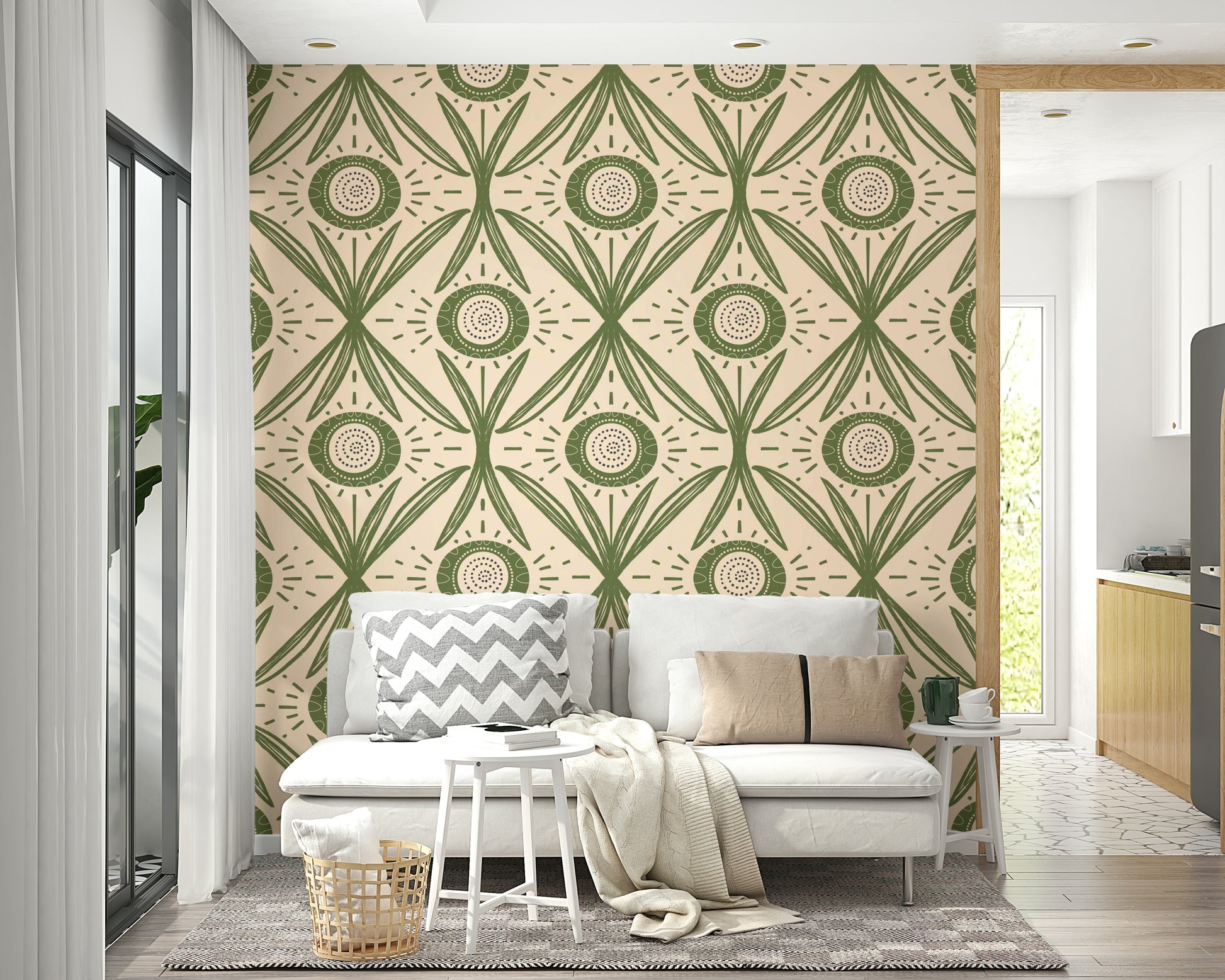 Soft olive floral wallpaper for walls
