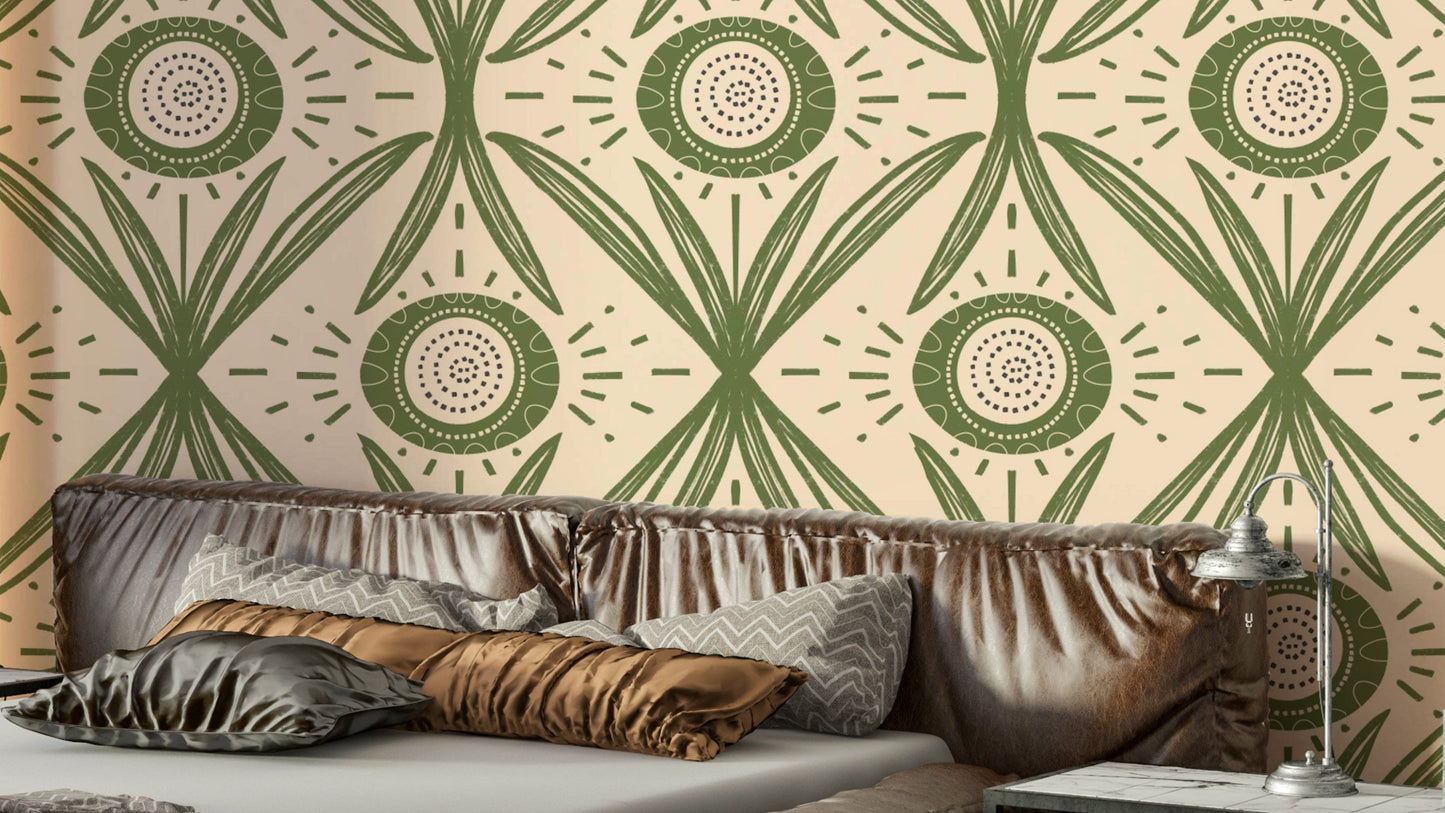 Folk Bloom Radiance Olive Green wallpaper design
