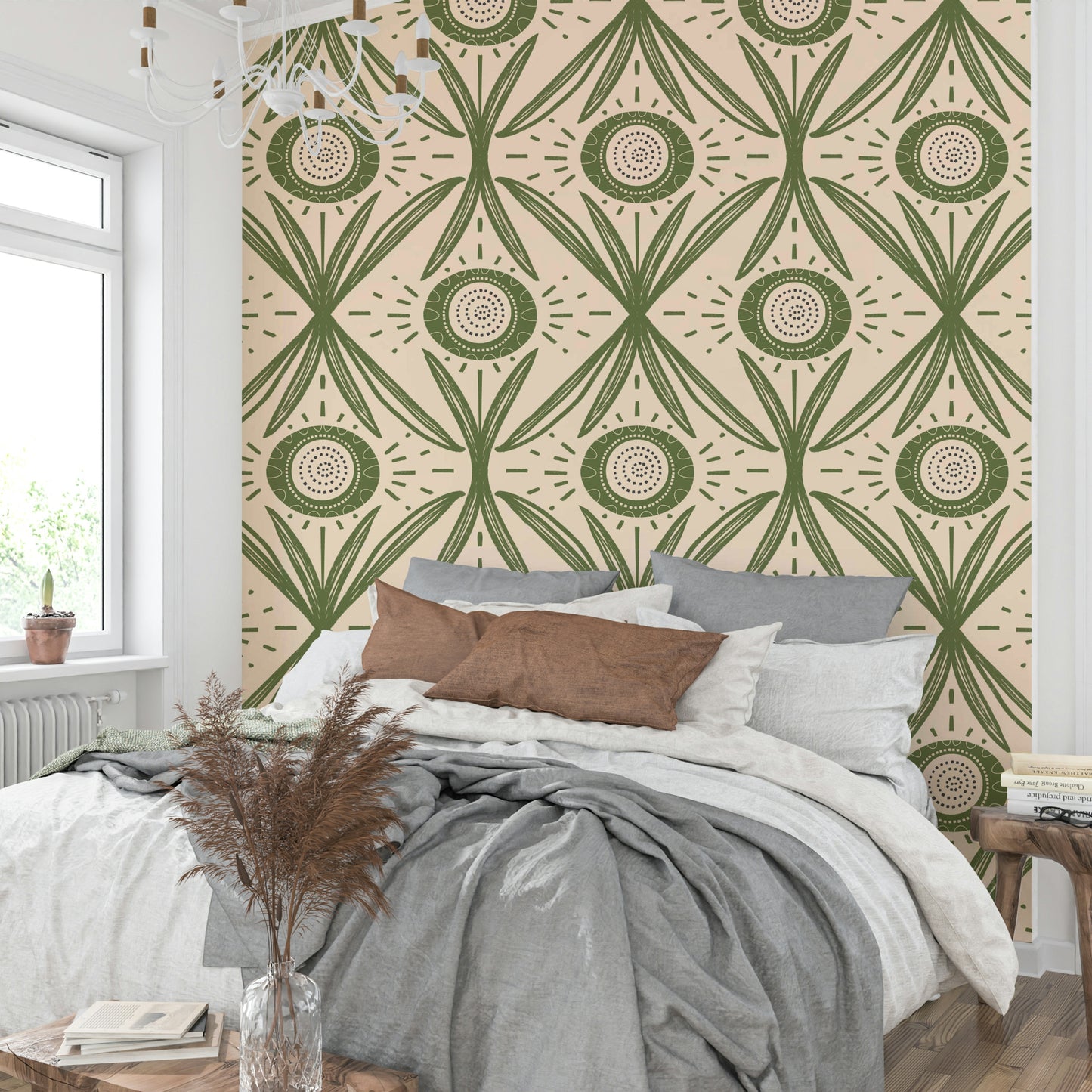 Farmhouse floral mural with green tones
