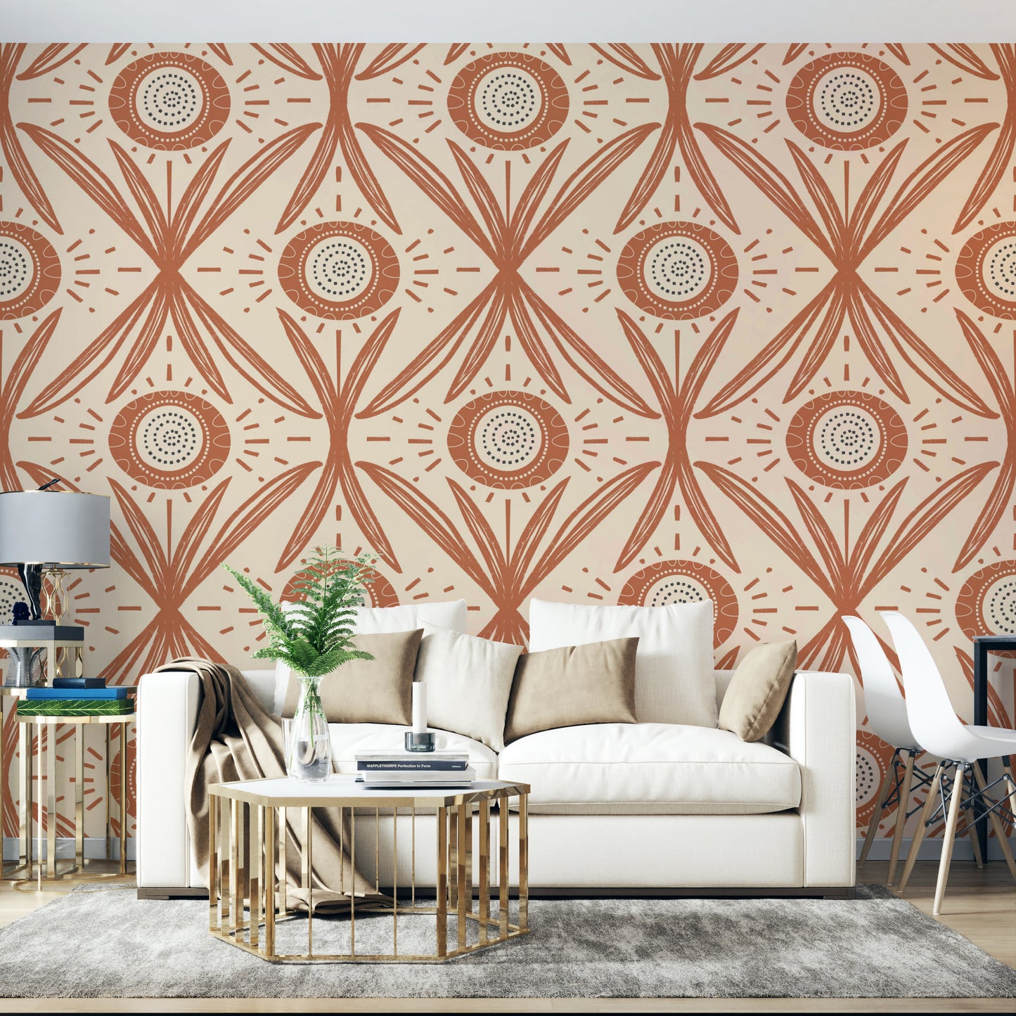Warm toned folk flower wall mural
