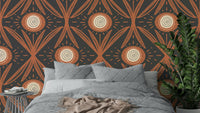 Folk Bloom Radiance Terracotta Charcoal wallpaper design
