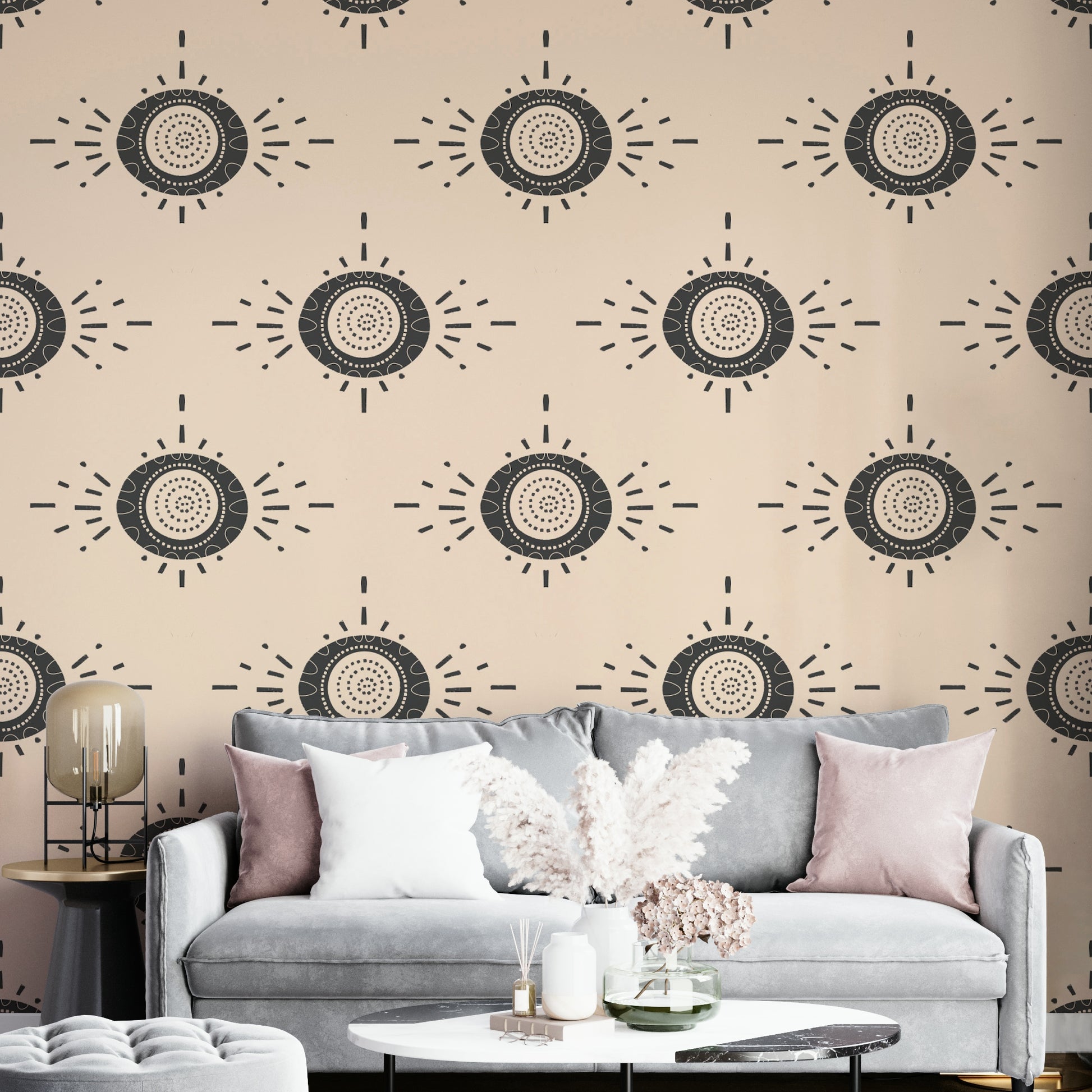 Geometric floral wallpaper combining modern and vintage style


