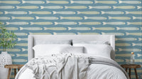 Anchovies Retro Fish Wallpaper with cream and sage green fish

