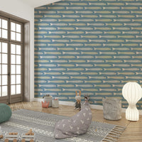 Stylish retro fish wallpaper with a calming cream and sage palette

