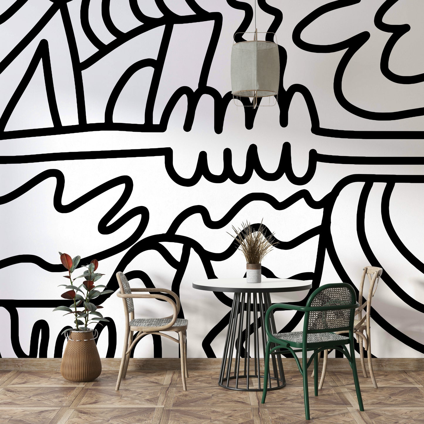 Neutral-toned flowing mural ideal for modern room settings

