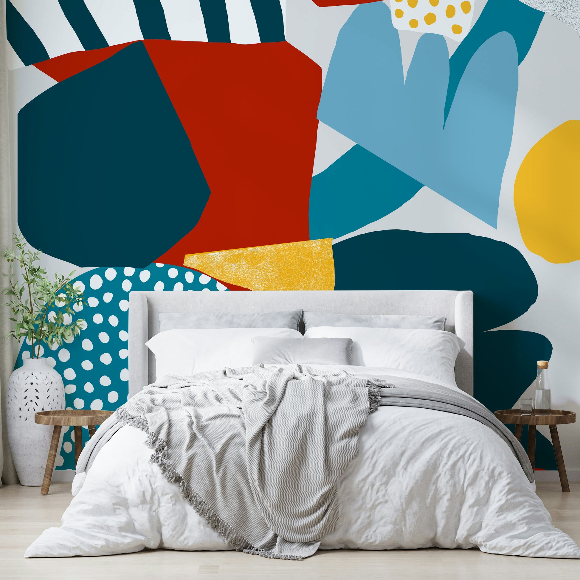Abstract mural featuring flowing shapes and vivid hues

