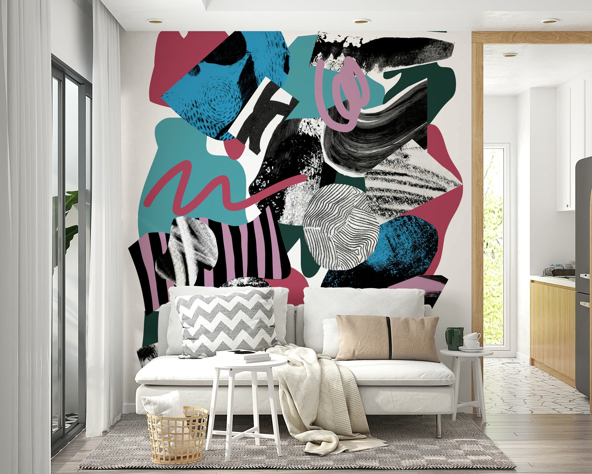 Colorful and cheerful mural perfect for living rooms and bedrooms

