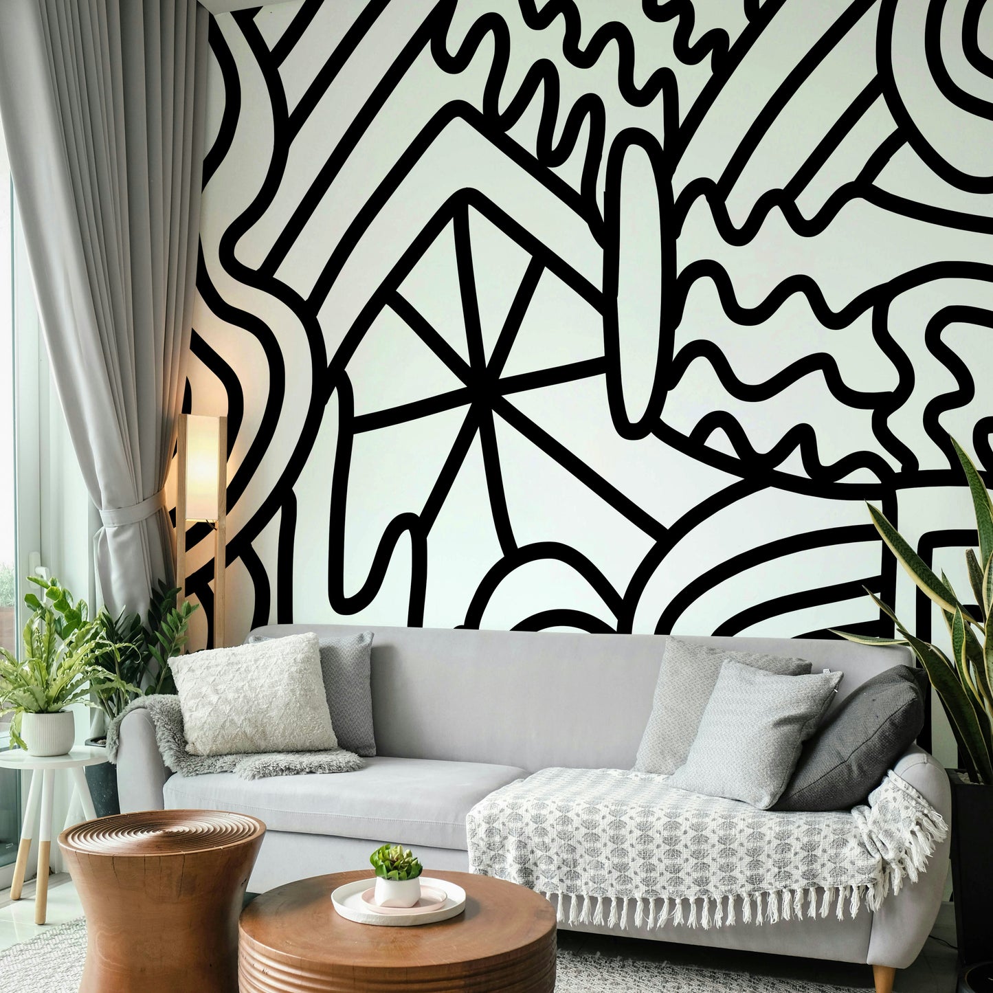 Unique wall mural with a blend of blue and white tones

