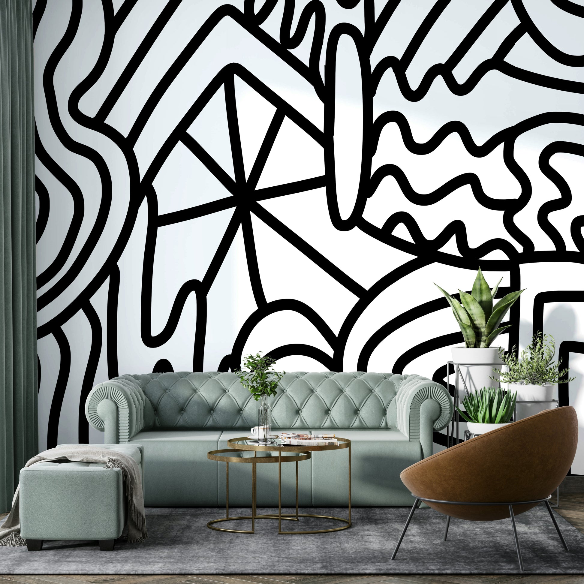 Serene water-inspired wall mural with graceful wave designs

