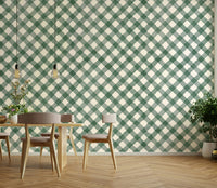 Festive hand-painted dark green gingham design for holiday spaces

