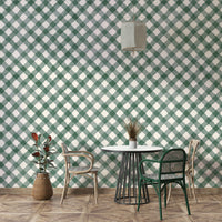 Cozy, festive green gingham pattern wallpaper perfect for interiors

