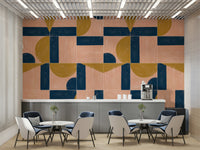 Hand-painted wall tiles creating a dynamic, artistic atmosphere

