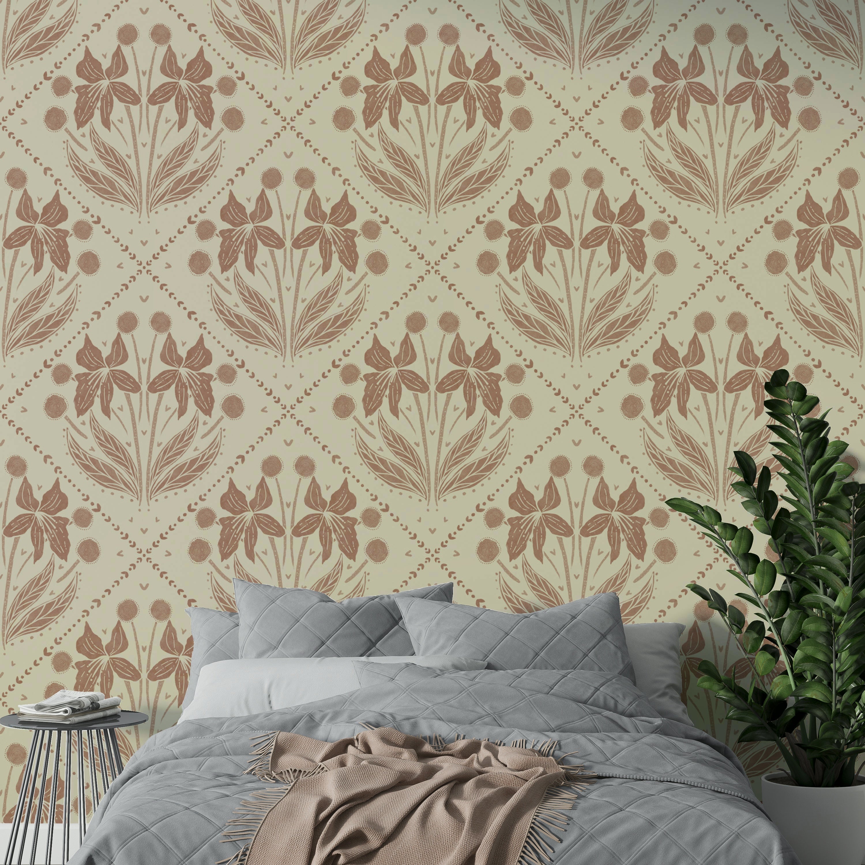 Cozy floral pattern in terracotta for a welcoming room

