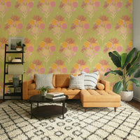 Subtle vintage flowers and leaves on soft canvas wallpaper

