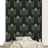 Intricate midnight floral pattern on a luxury wallpaper design

