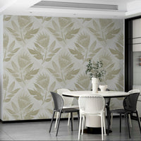 Serene botanical wallpaper featuring protea flowers in sage

