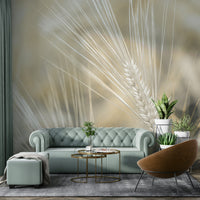 Delicate wheat wallpaper adding a cozy touch to the room

