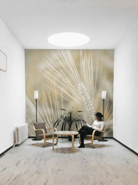Simple wheat stalks wallpaper for relaxed interiors

