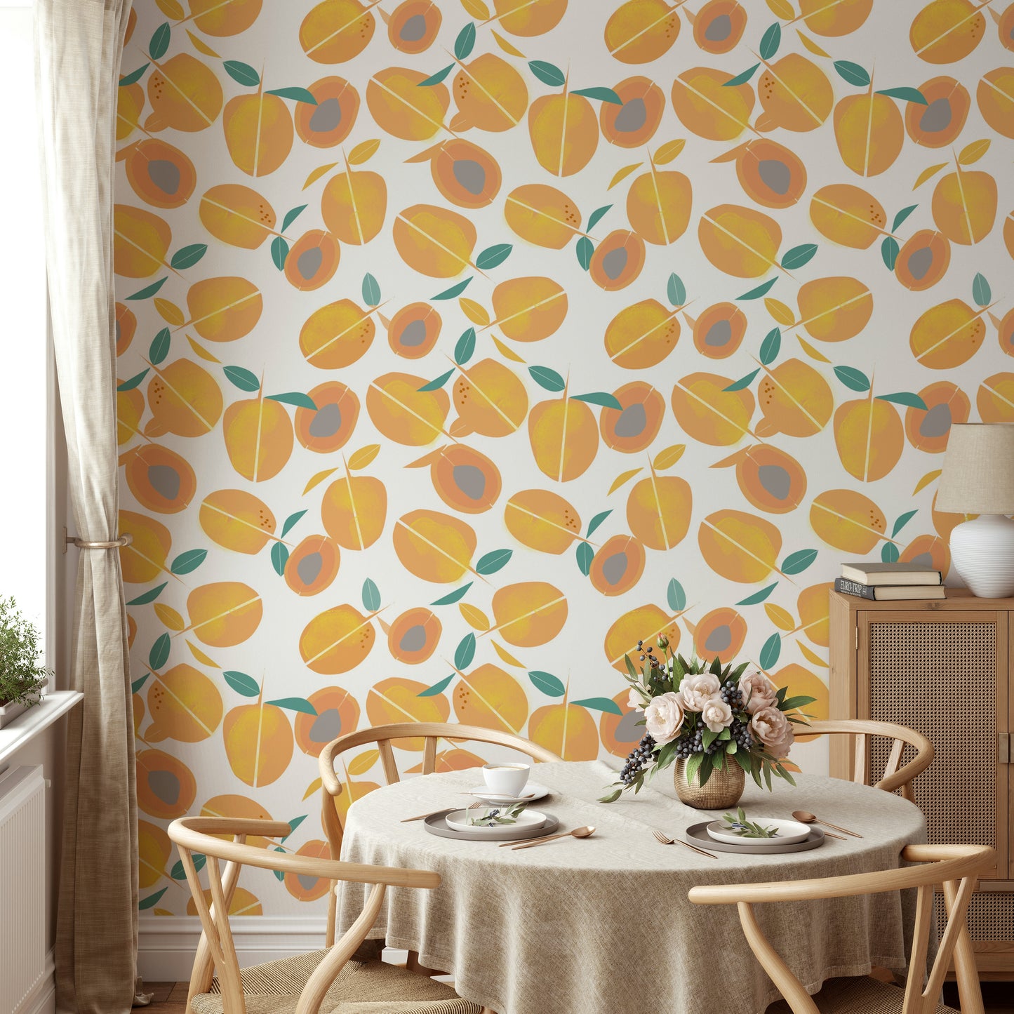 Playful fruit pattern wallpaper
