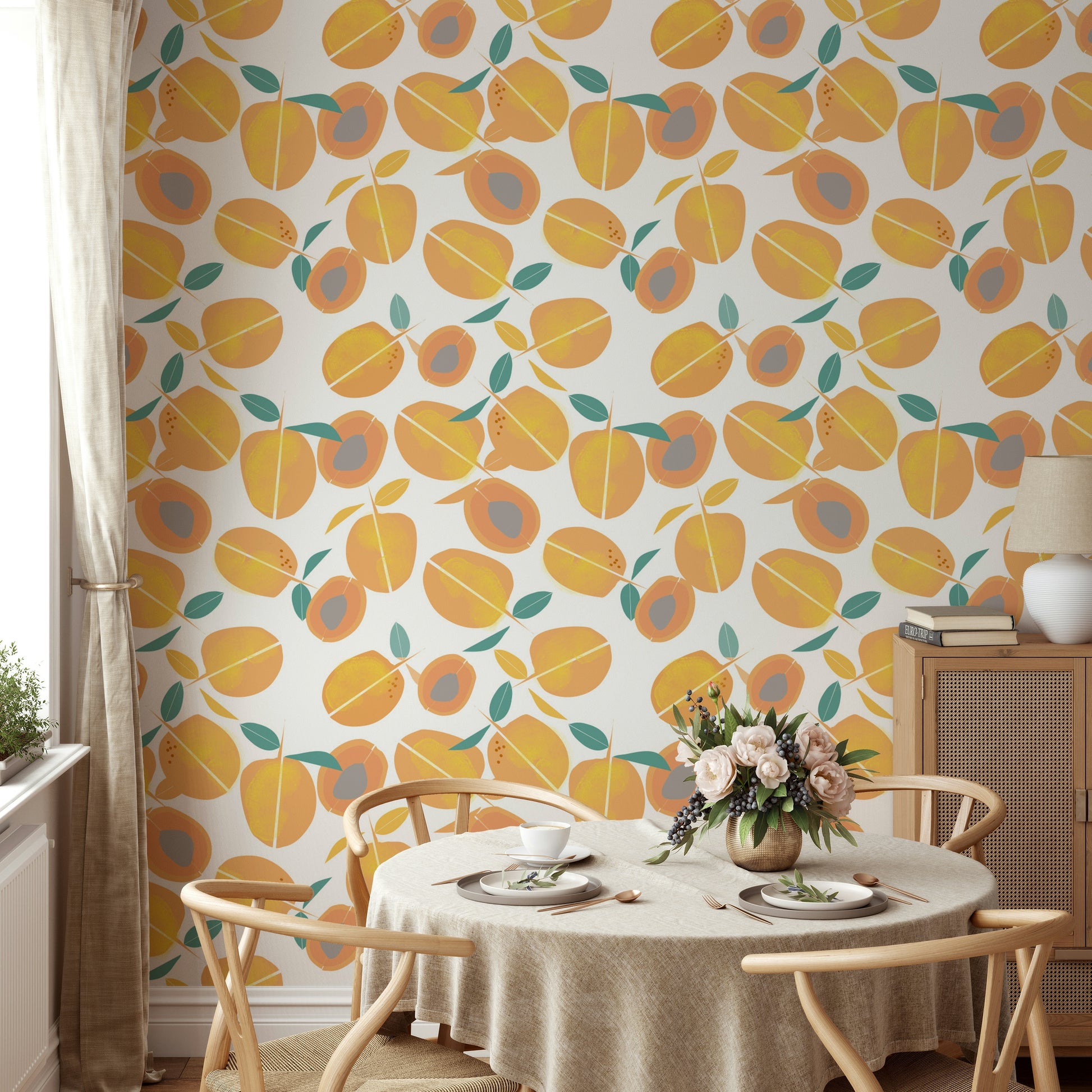 Playful fruit pattern wallpaper
