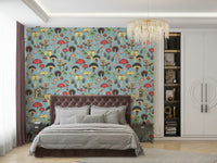 Colorful mushrooms on blue background
