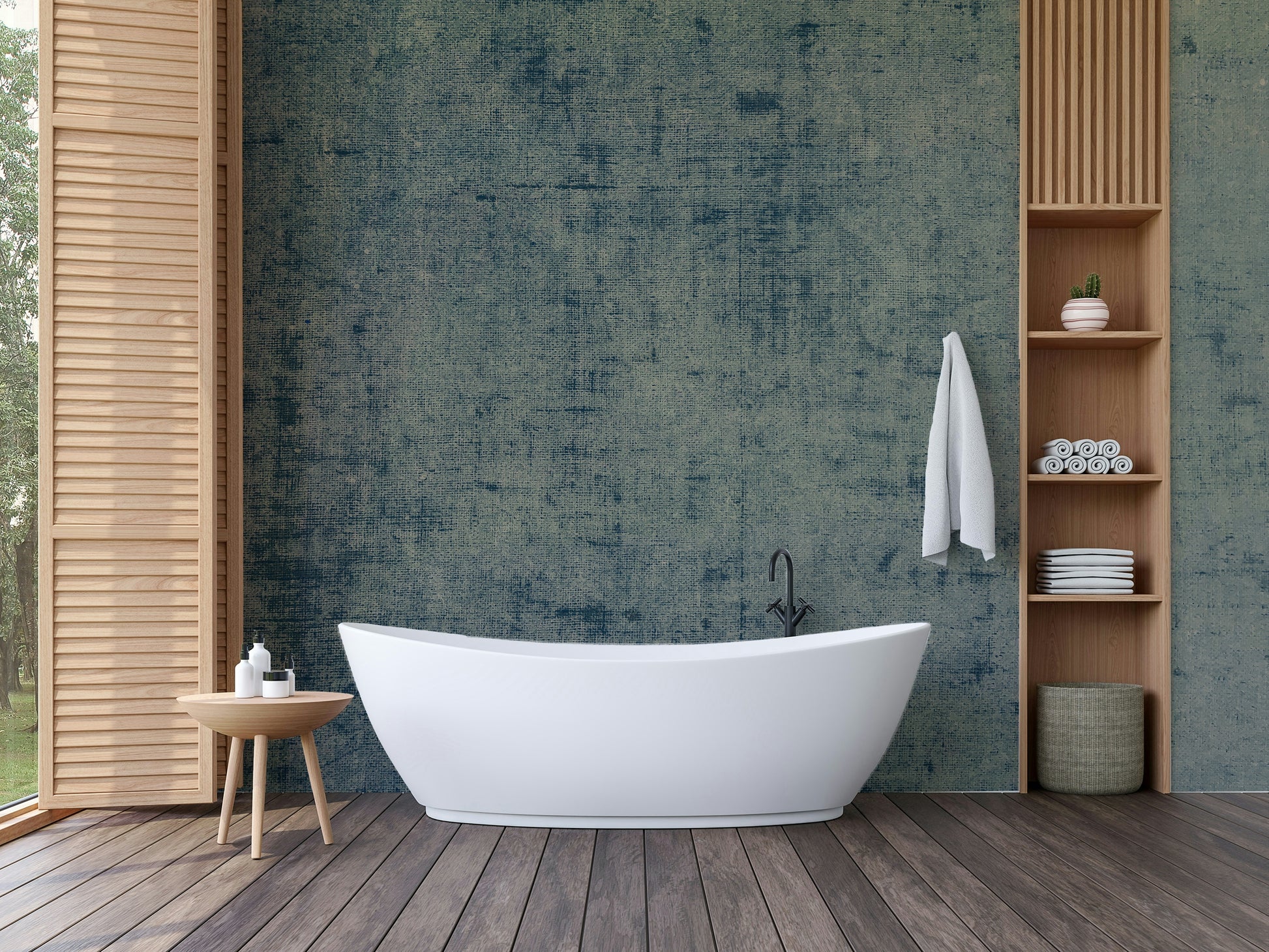 Faded denim blue textured wall design
