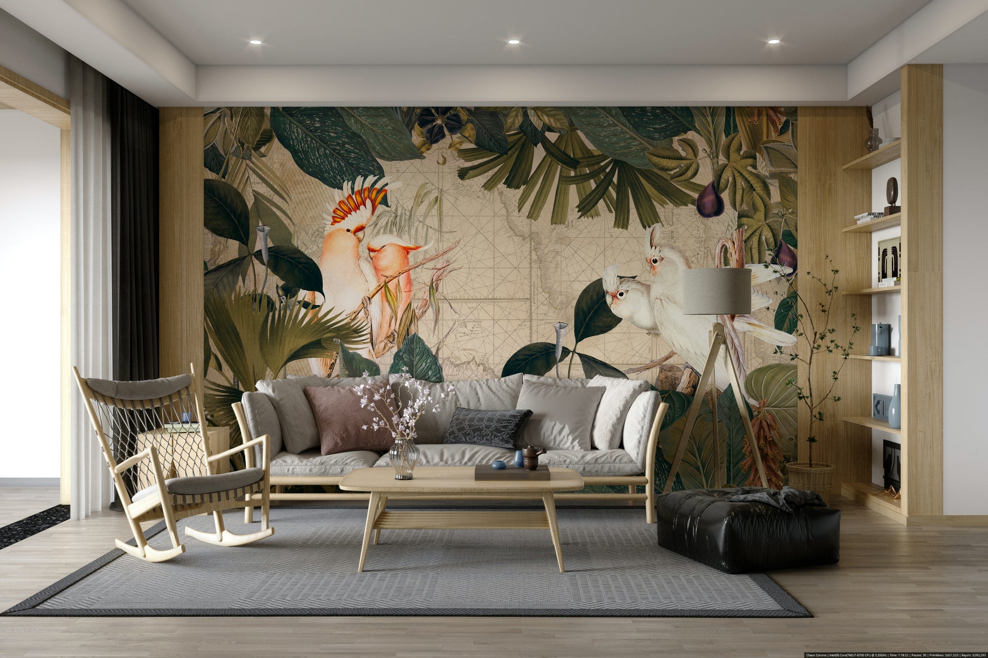 Playful island adventure mural for kids' room

